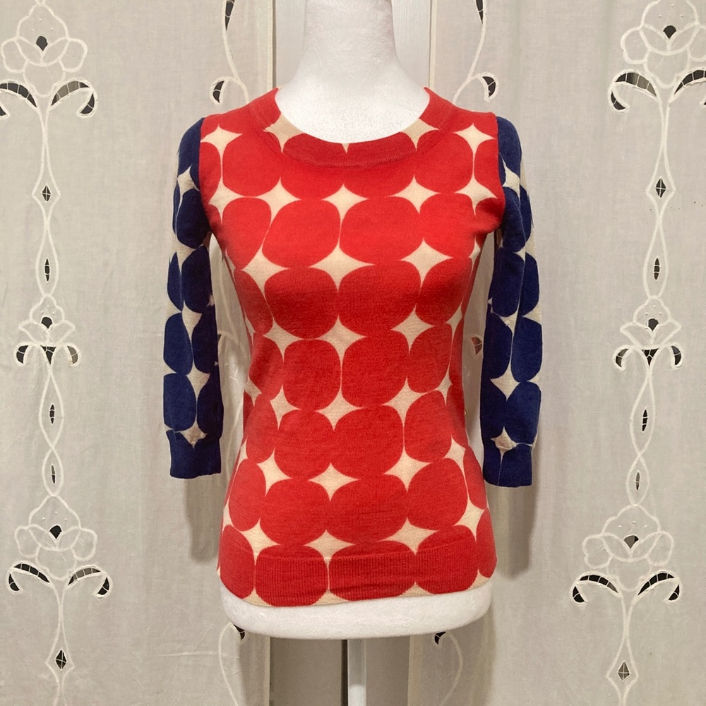 Red, White, and Blue 100% Merino Wool J. Crew Top, XXS